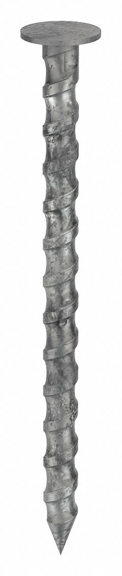 Deck Nail, 2 in, 10 1/2 ga, PK160: Deck Nails, 2 in Lg, 0.1278 in Shank Dia, Spiral, Flat, 160 PK