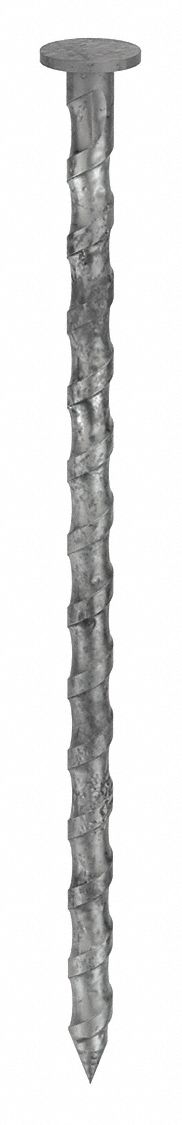Deck Nail, 3 1/2 in, 9 ga, PK88: Deck Nails, 3 1/2 in Lg, 0.1483 in Shank Dia, Spiral, Flat, 88 PK