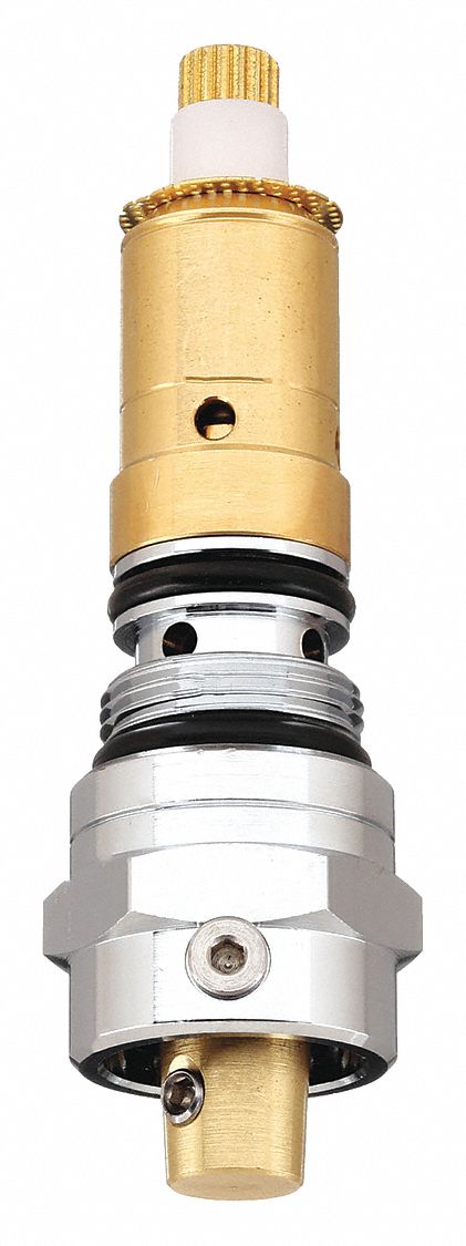Cartridge: Use with Hot/Cold Water, Brass, Chrome, 5 in Overall Lg, Ceramic Disc