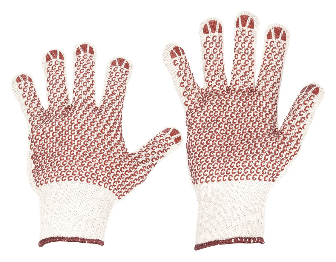 KNIT GLOVES, XL (10), DOTTED, NITRILE DOTTED, COTTON, 7 GA, FULL FINGER