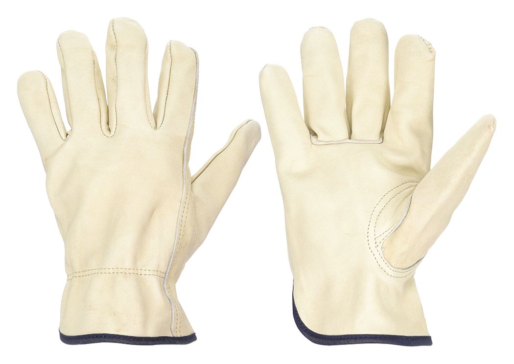 LEATHER DRIVERS GLOVES, M (8), COWHIDE, KEYSTONE THUMB, POLYESTER, BEIGE