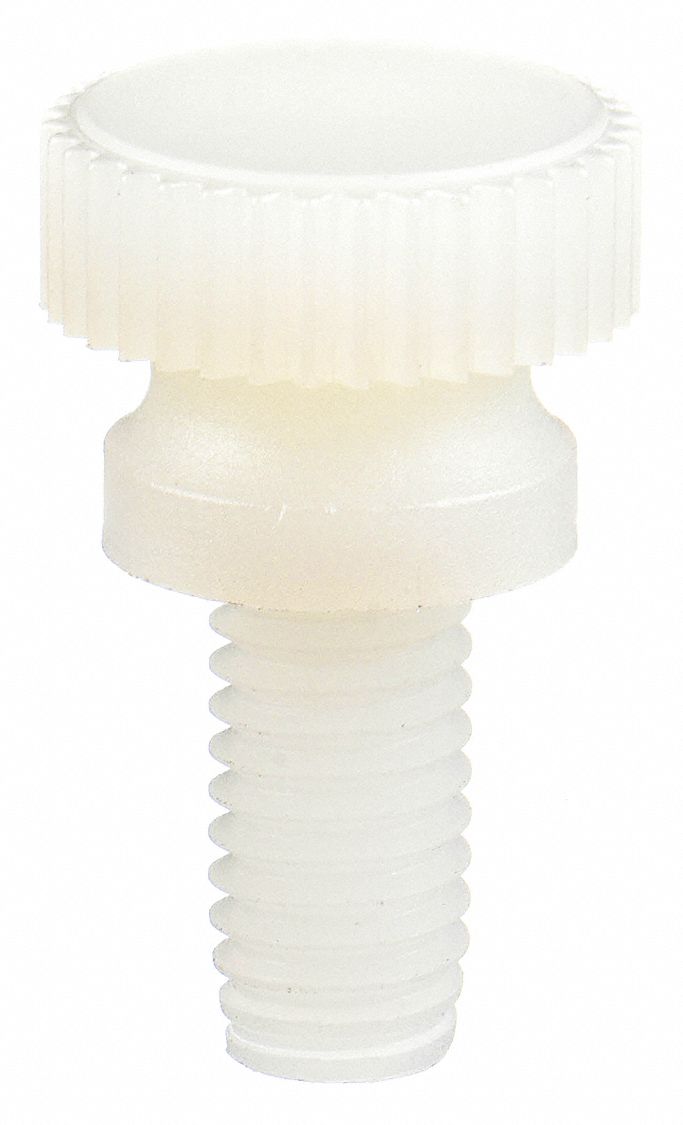 THUMB SCREW, #10-32 THREAD, KNURLED, NYLON, PLAIN FINISH, 0.325 IN MAX HEAD H, ⅜ IN L, 10 PK