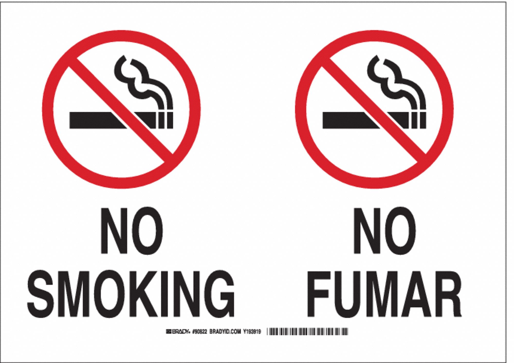 No Smoking Sign, 10 x 14In, R and BK/WHT