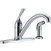 Low-Arc-Spout Single-Joystick-Handle Four-Hole Widespread with Sprayer Deck-Mount Kitchen Sink Faucets image