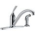 Low-Arc-Spout Single-Joystick-Handle Four-Hole Widespread with Sprayer Deck-Mount Kitchen Sink Faucets