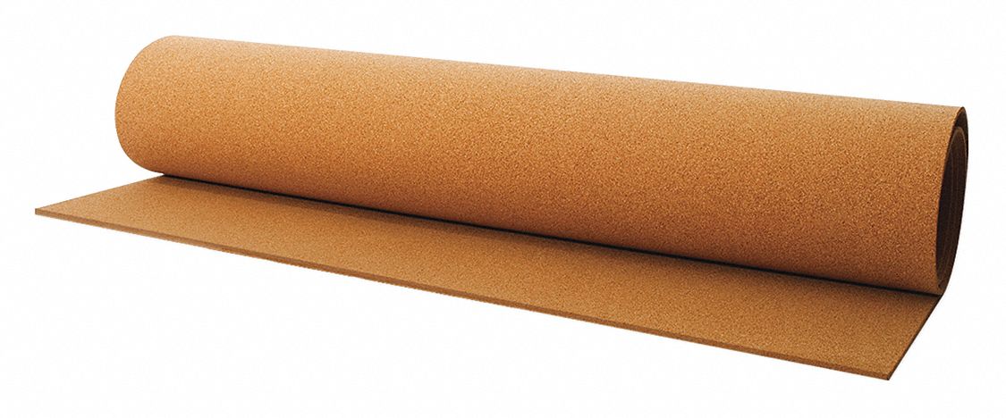 Cork, Roll: Cork, 50 ft Lg, 4 ft Wd, 1/4 in Thick, Plain Backing Plain  Backing, Medium Grain Size