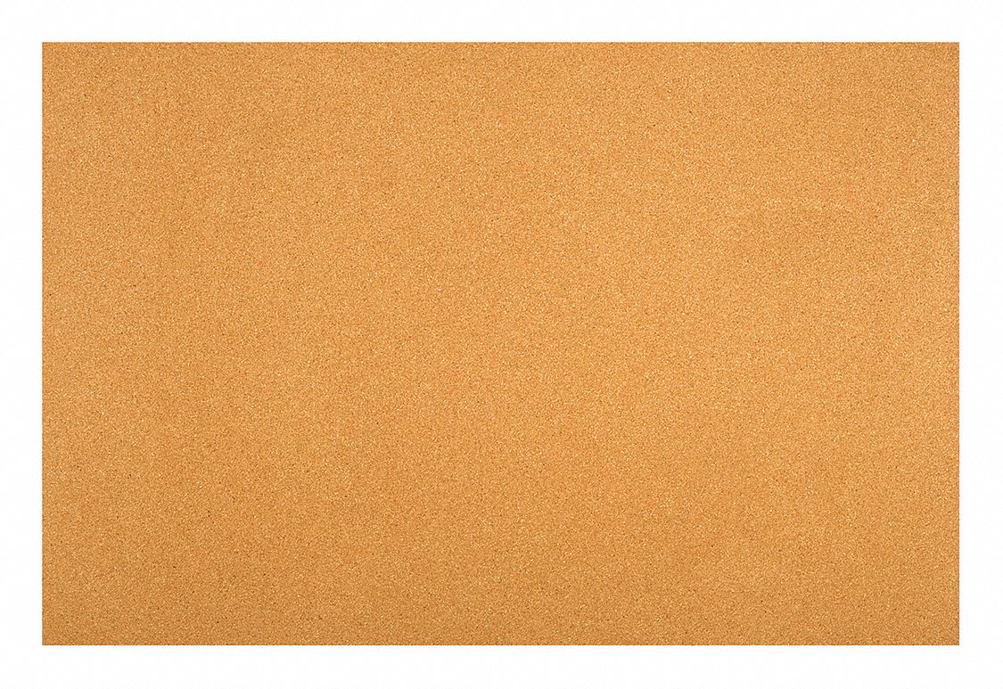 Cork, Sheet: 36 in Lg, 24 in Wd, 1/8 in Thick, Plain Backing, Extra Fine Grain Size, Tan, CR117