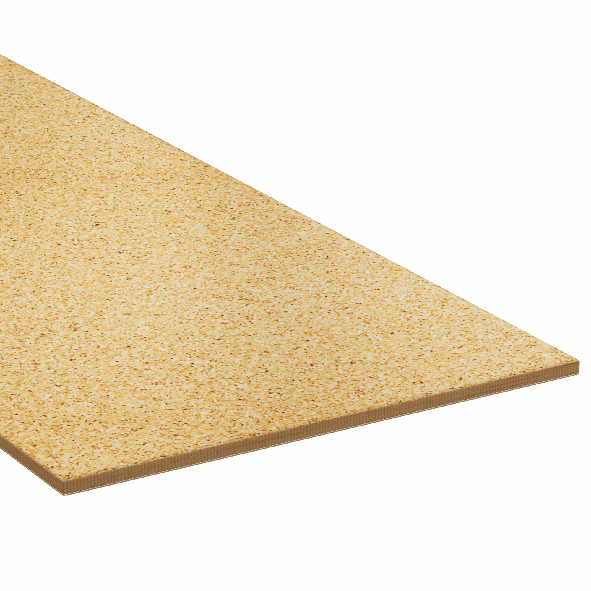 Cork, Sheet: Cork, 6 ft Lg, 4 ft Wd, 1/2 in Thick, Plain Backing Fiberboard Backing, Tan, 5 PK