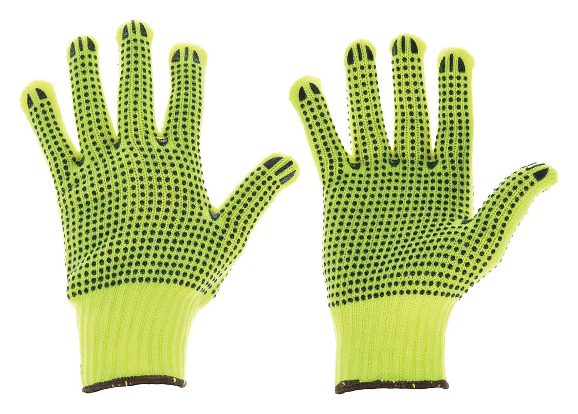 KNIT GLOVES, XL (10), DOTTED, PVC DOTTED, ACRYLIC, 7 GA, FULL FINGER, LIME