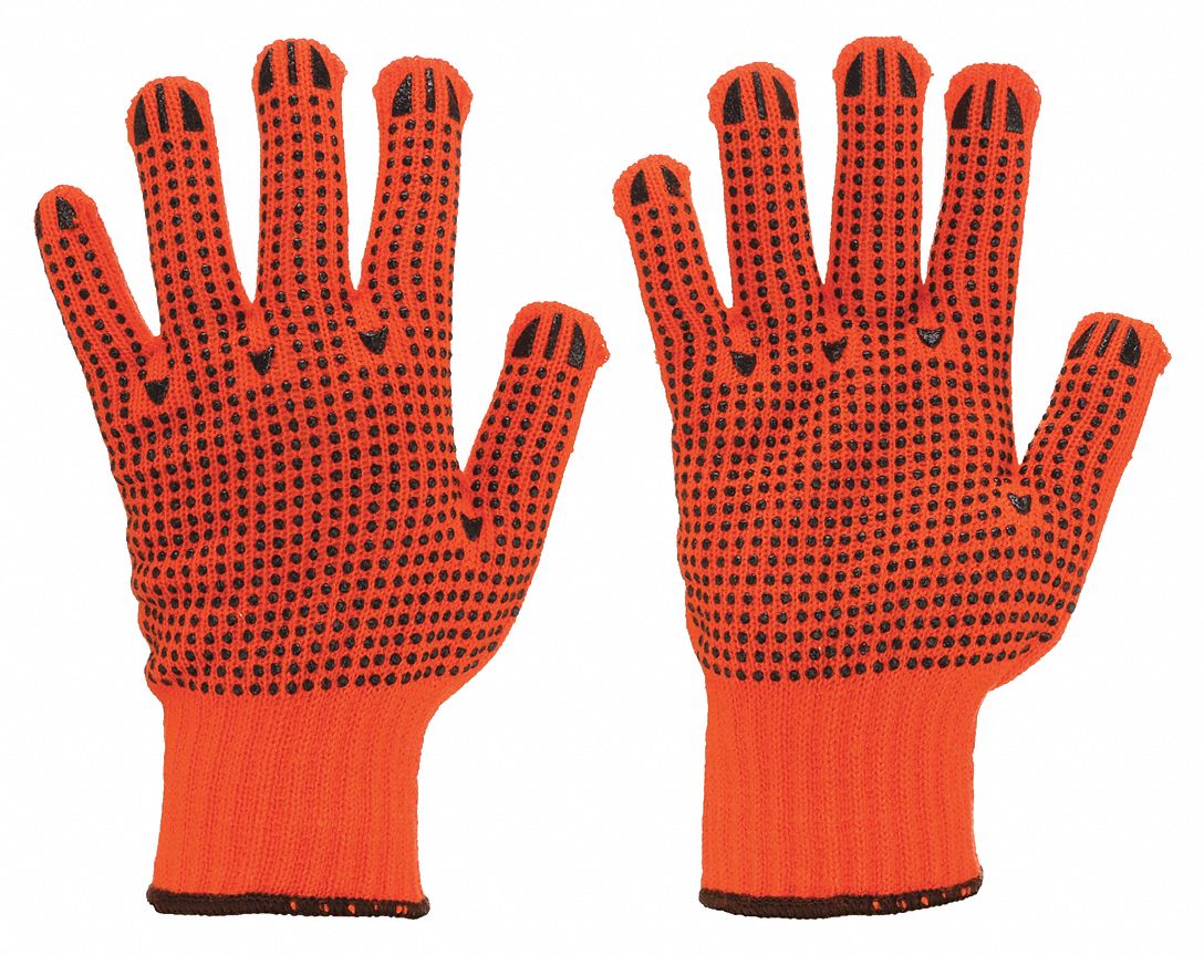KNIT GLOVES, S (7), DOTTED, PVC DOTTED, ACRYLIC, 7 GA, FULL FINGER, ORANGE