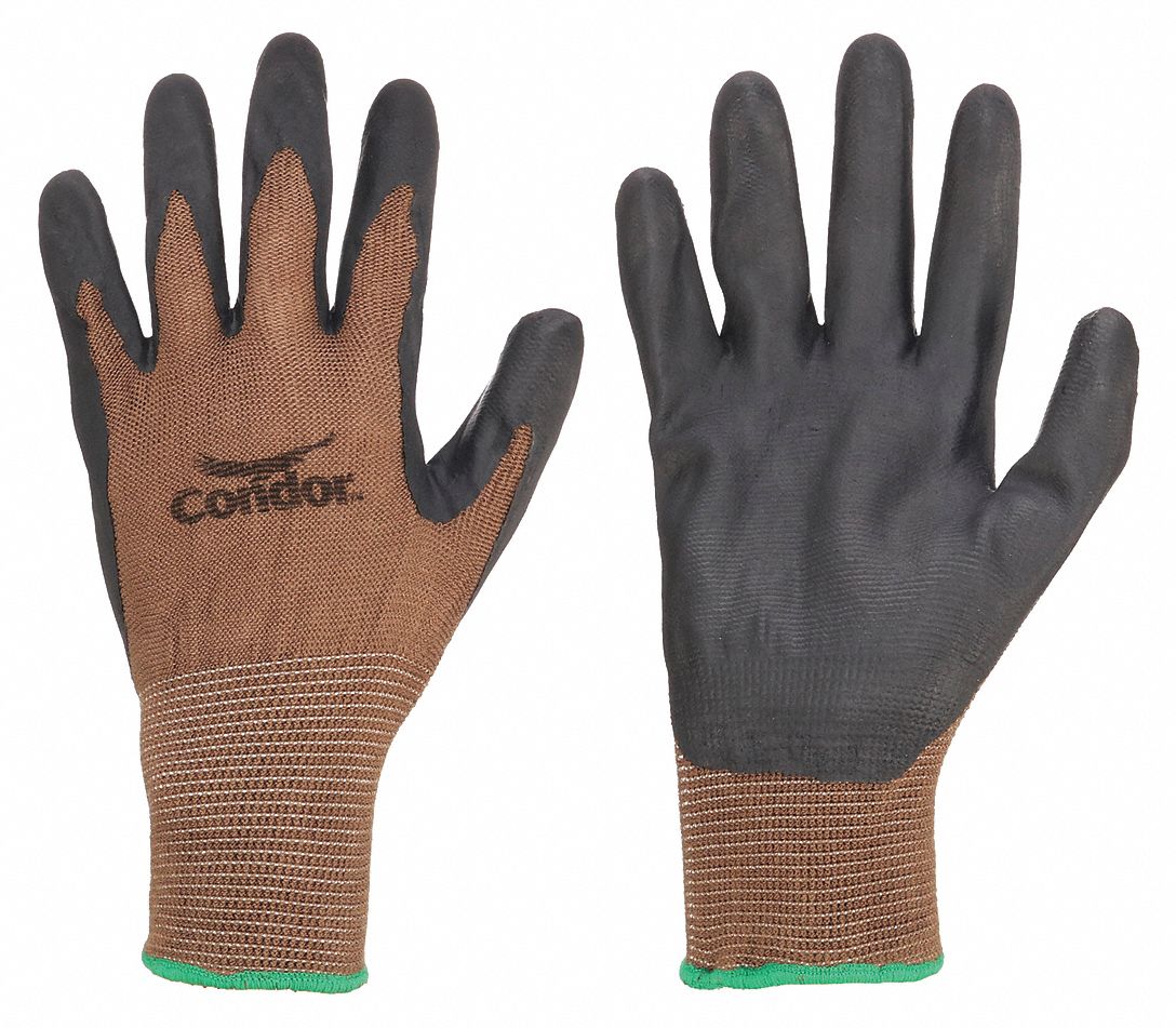 CONDOR COATED GLOVES, S (7), SANDY, NITRILE, DIPPED PALM, ANSI ABRASION