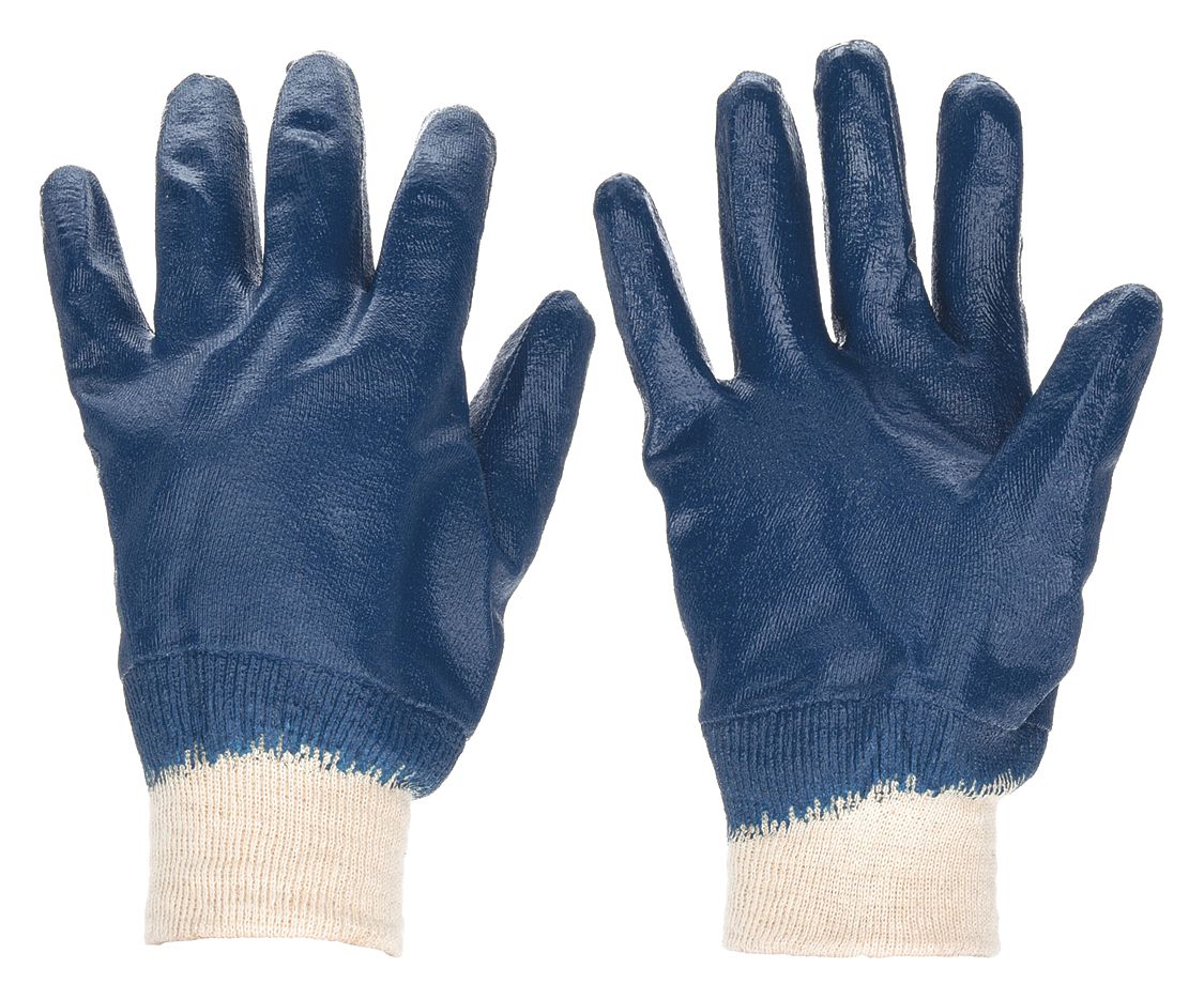 COATED GLOVES, L (9), SMOOTH, NITRILE DIPPED, ANSI ABRASION LEVEL 3, KNIT CUFF