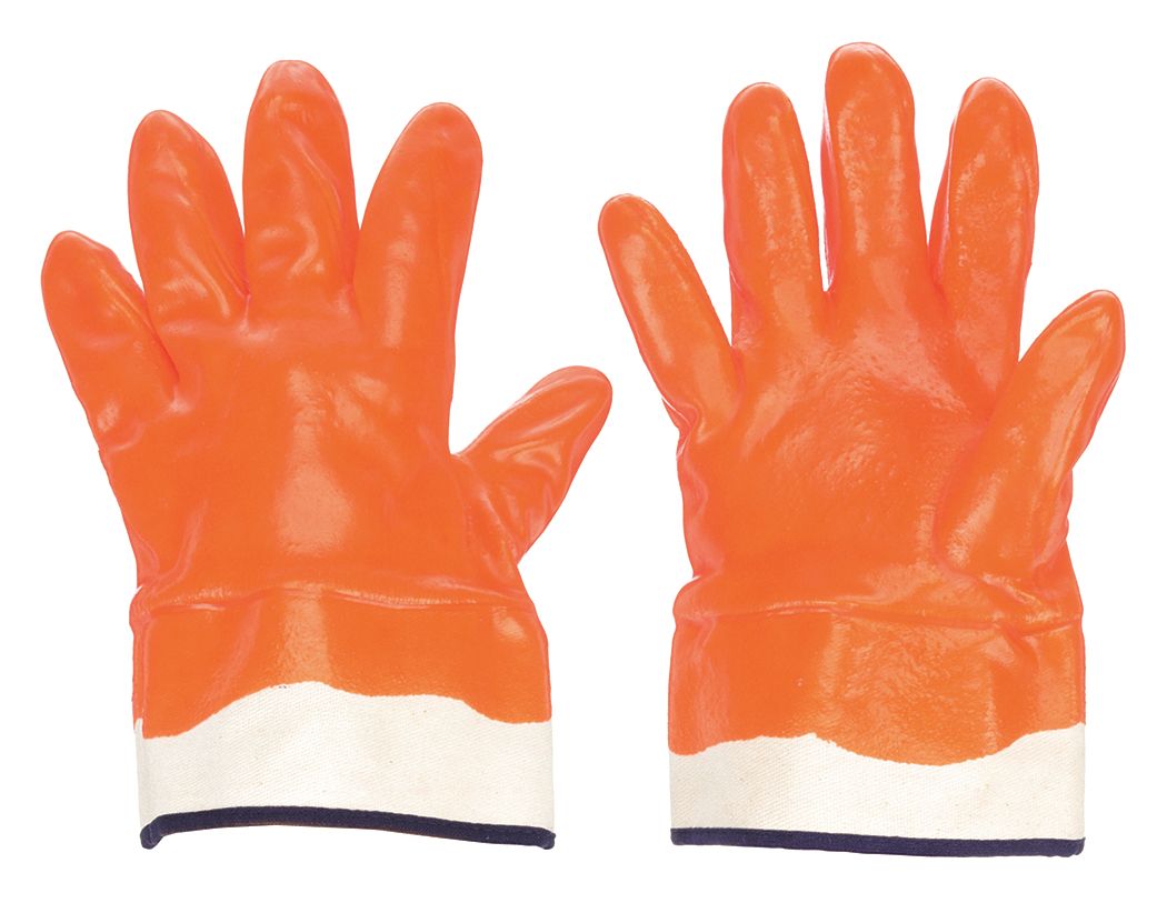 Coated Gloves: L ( 9 ), Full, Dipped, PVC, Cotton, Smooth, White, 1 PR