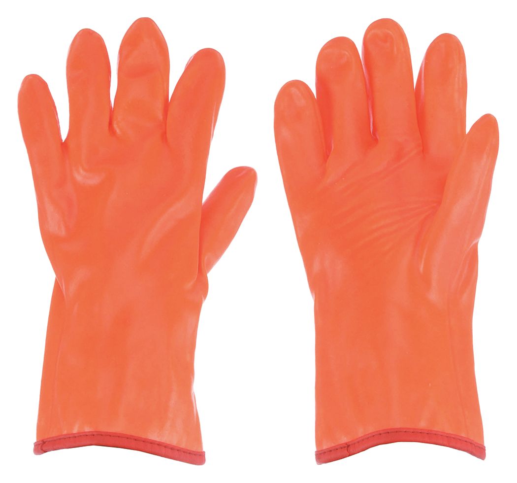 COATED GLOVES, COLD PROTECTION, PVC COATING, GAUNTLET CUFF, L, WHITE/ORANGE