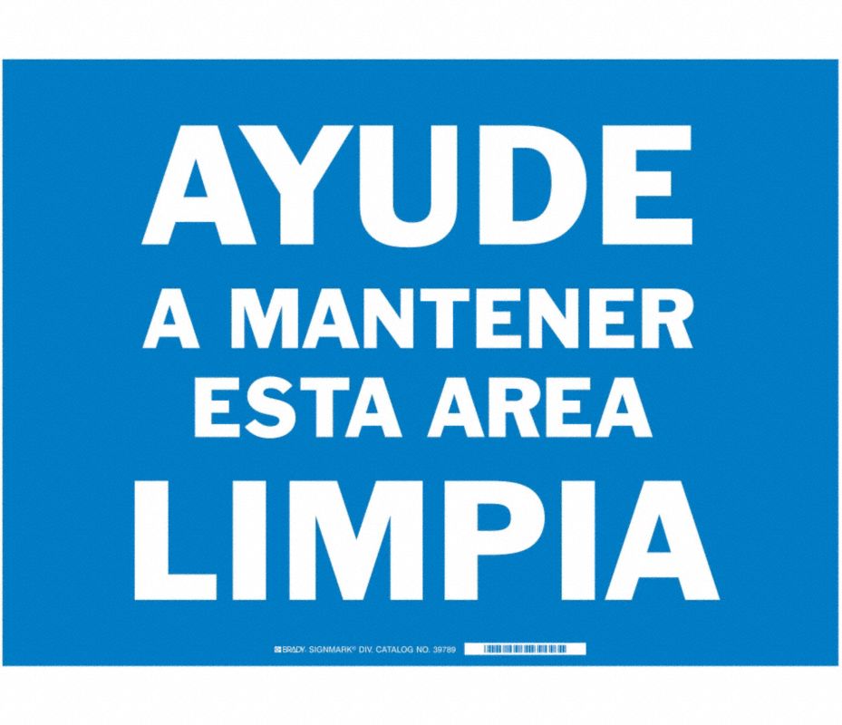 BRADY Señalamiento de Limpieza, Plástico, 10