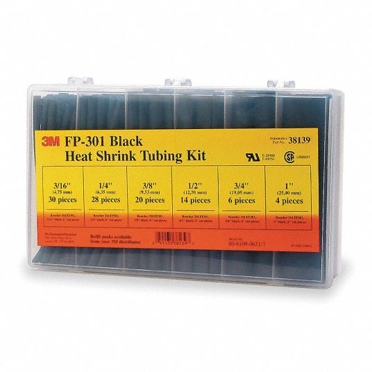 3m Heat Shrink Tubing Kit Thin Wall Material Polyolefin Flexible Temp Range 67 To 275 F 4nu24 Fp301 3 16 To 1 Black 5 102 Pc Kits Grainger
