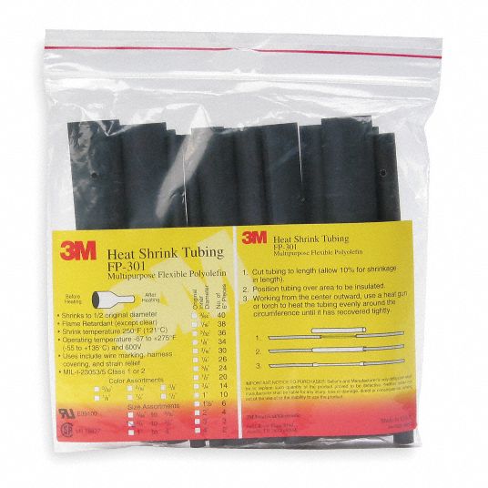 3m Heat Shrink Tubing Thin Wall Polyolefin Flexible Shrink Ratio 2 1 Length 6 In Pk 10 30n563 Fp301 3 16 6 Black 10 10 Pc Pks Grainger