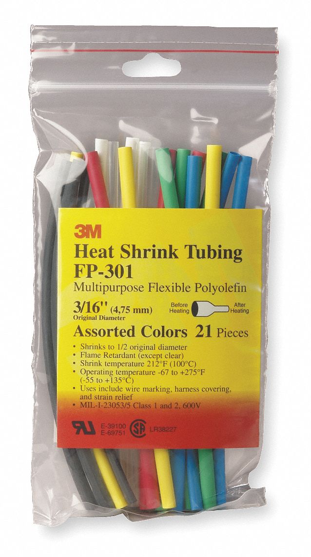 3m Heat Shrink Tubing Kit Thin Wall Material Flexible Polyolefin Flexible 4nu37 Fp 301 1 4 Color Grainger