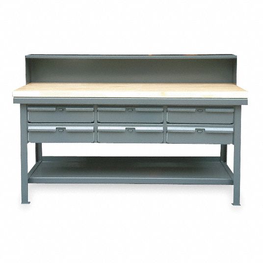 STRONG HOLD, Fixed Ht, Maple, Workbench with Riser - 4NWH7|T6036-RS-6DB ...