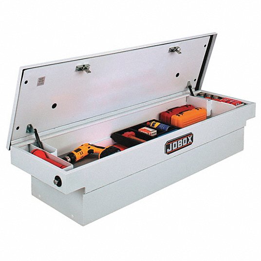 Crossover Truck Box: White, Single Lid, 71 in Overall Wd, 20 7/8 in Overall Dp, Steel