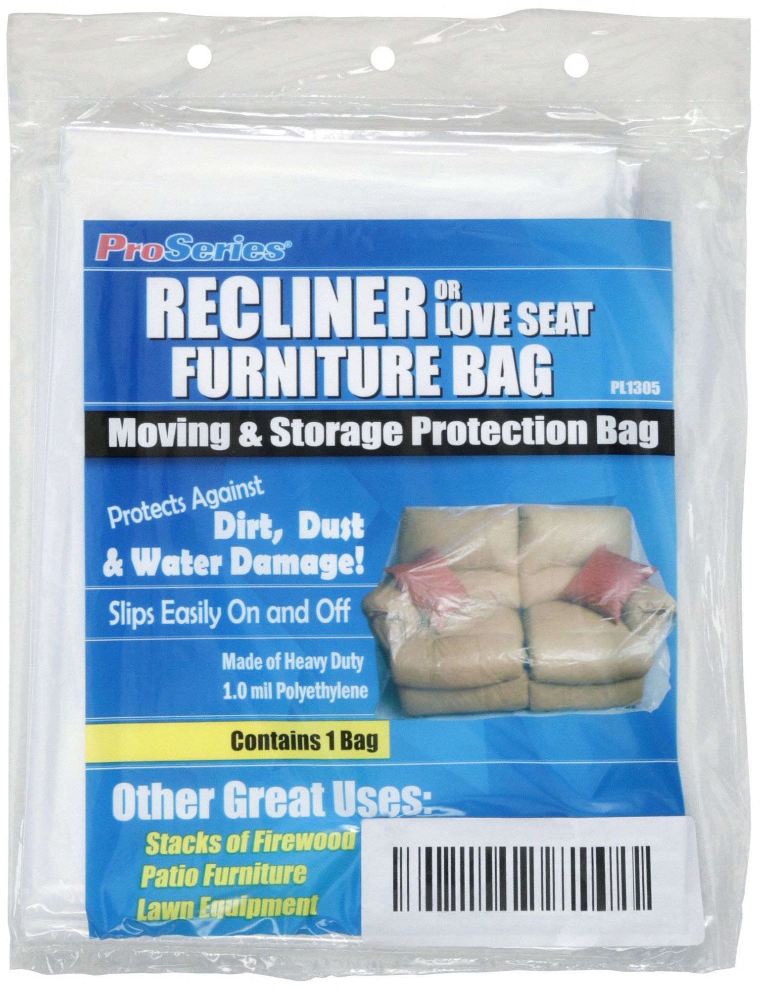 Furniture Bag: Love Seat, 1 mil Thick, 50 in Wd, 100 in Lg, Flat, Low Density Polyethylene (LDPE)