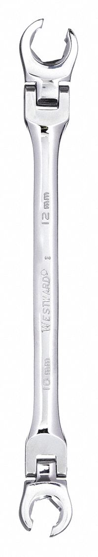 Flare Nut Wrench: Alloy Steel, Chrome, 10 mm_12 mm Head Size, 7 1/2 in Overall Lg