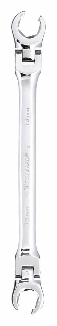 Flare Nut Wrench: Alloy Steel, Chrome, 13 mm_14 mm Head Size, 8 1/2 in Overall Lg