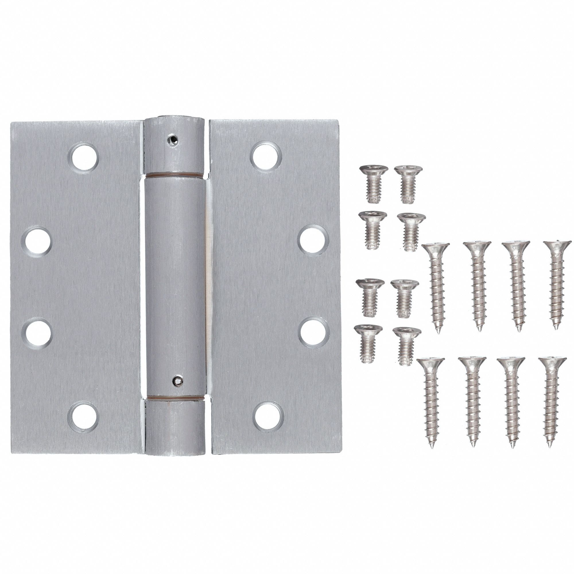 GRAINGER APPROVED Spring Hinge With Holes, Satin Chrome Finish, Square Corners, 4 1/2 in x 2 1/4