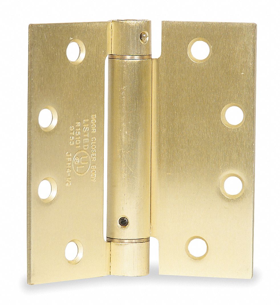 GRAINGER APPROVED Spring Hinge With Holes, Satin Brass Finish, Square
