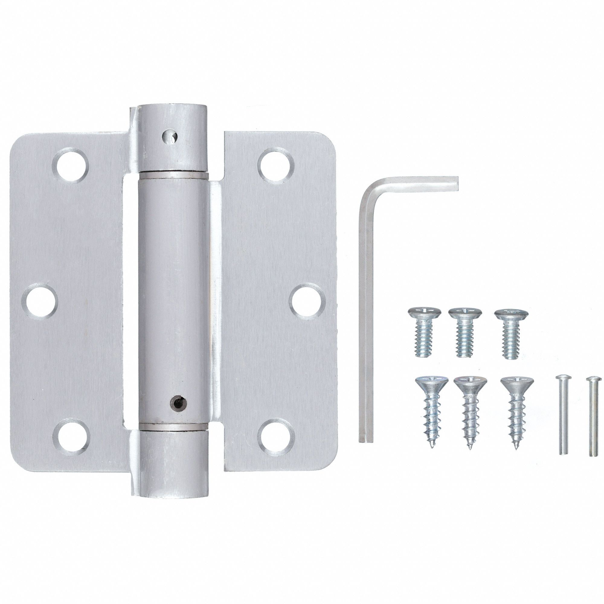 GRAINGER APPROVED Spring Hinge With Holes, Satin Chrome Finish, Rounded