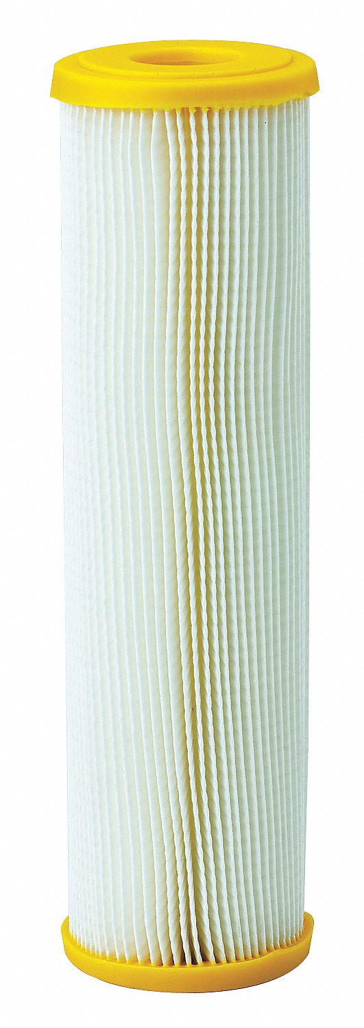 FILTER CARTRIDGE: PLEATED, 10 GPM FLOW RATE, 50 MICRON, 9¾ IN H, 125 ° F MAX TEMP