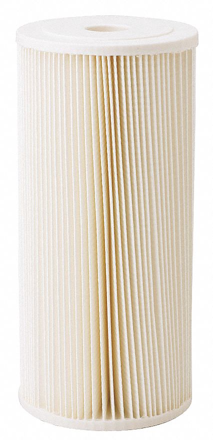 FILTER CARTRIDGE: PLEATED, 20 GPM FLOW RATE, 5 MICRON, 9¾ IN H, 125 ° F MAX TEMP