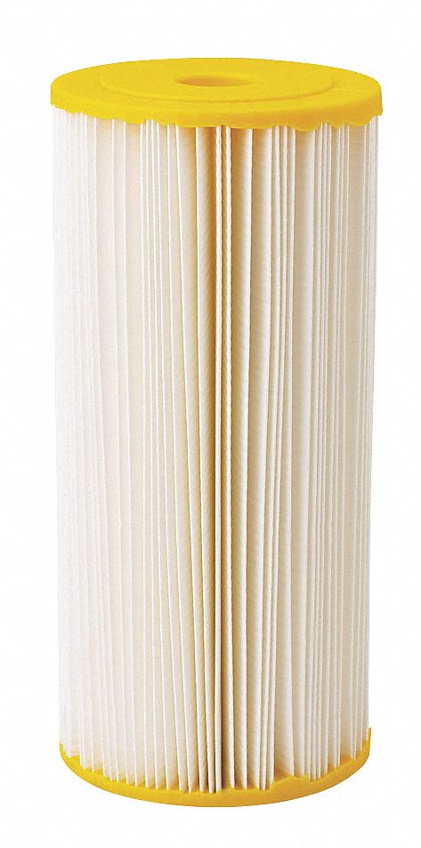 FILTER CARTRIDGE: PLEATED, 20 GPM FLOW RATE, 50 MICRON, 9¾ IN H, 125 ° F MAX TEMP