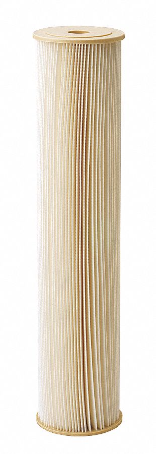 Water Filter Cartridge: 1 micron, Pleated, 20 gpm, 4 1/2 in Outside Dia