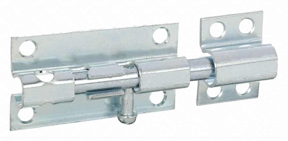 Door Bolt: Barrel Bolt, Zinc, 11/16 in Ht, 1 5/8 in Wd, 4 in Lg