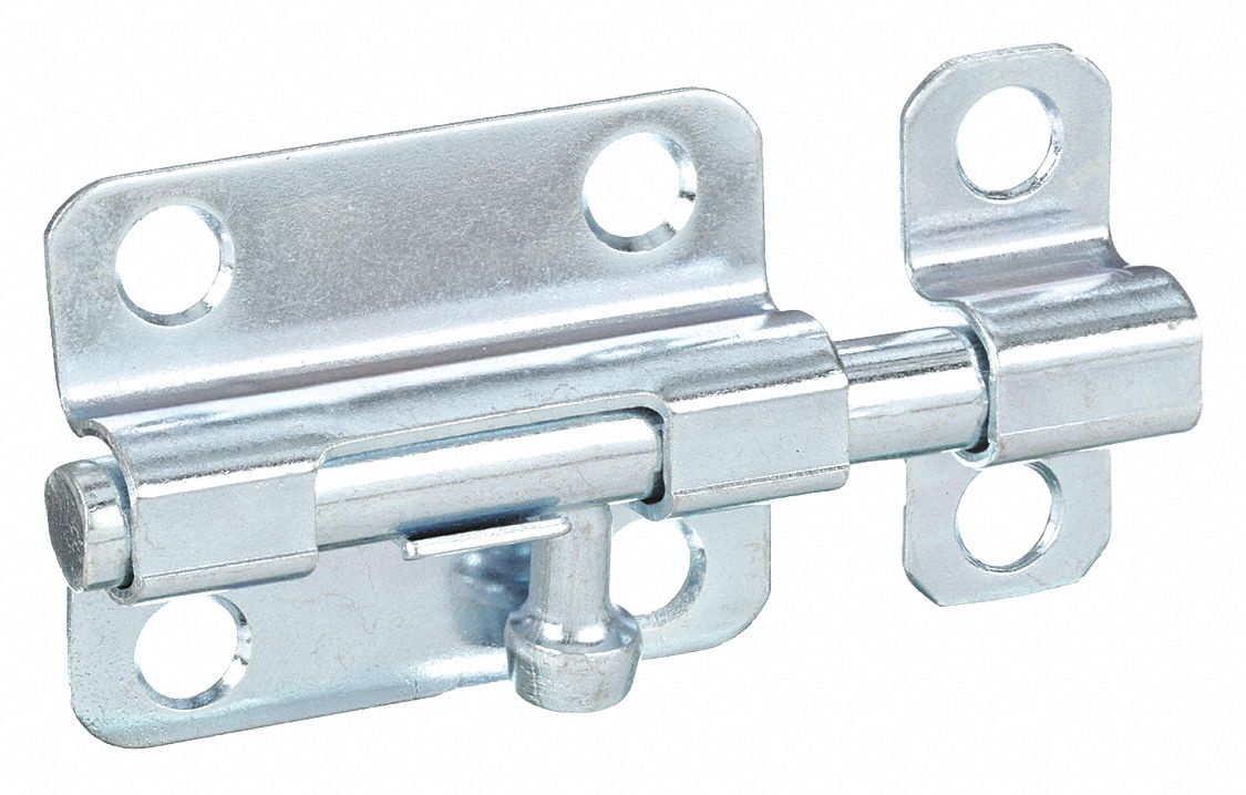 Door Bolt: Barrel Bolt, Zinc, 1/2 in Ht, 1 1/2 in Wd, 2 1/2 in Lg