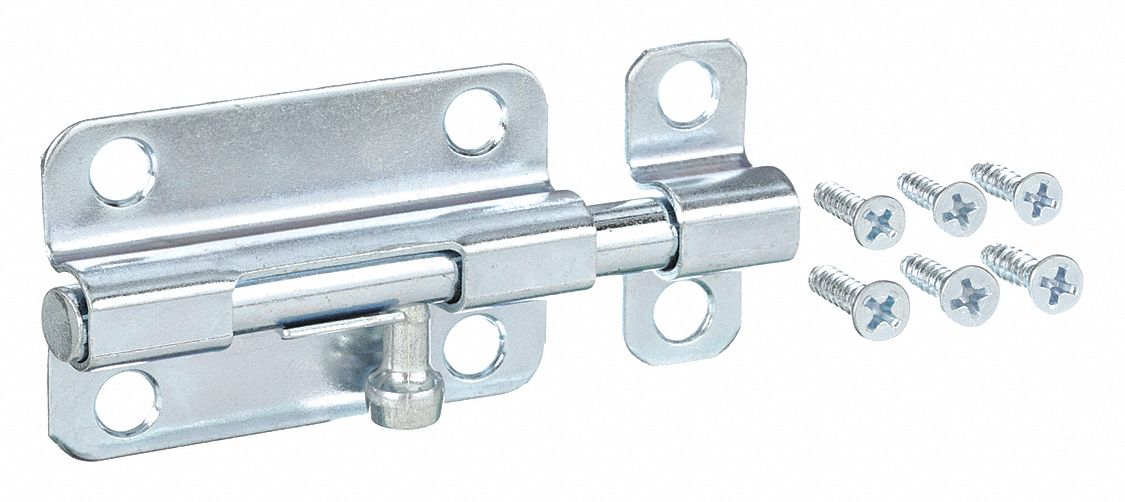 Door Bolt: Barrel Bolt, Zinc, 1/2 in Ht, 1 1/2 in Wd, 3 in Lg