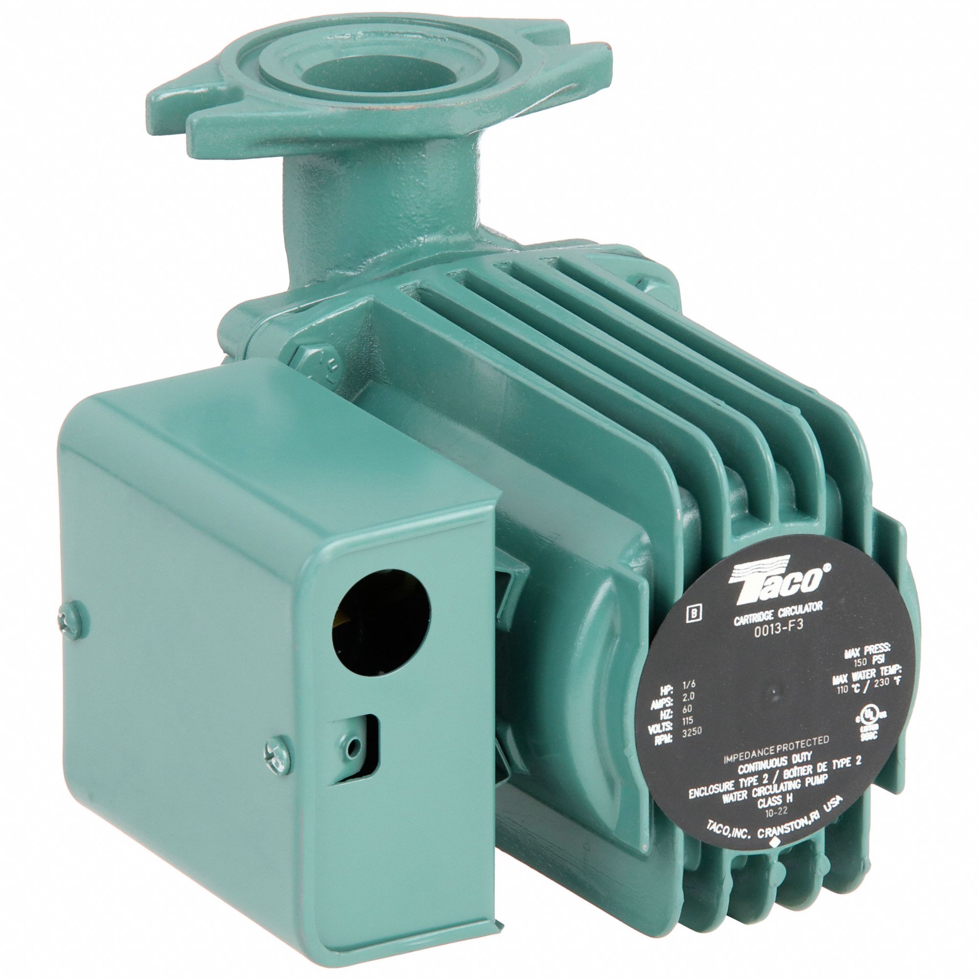 Hydronic Circulating Pump: Std, Taco, Flanged, 1/6 HP, 33 ft Max. Head, 6  1/2 in Face to Face