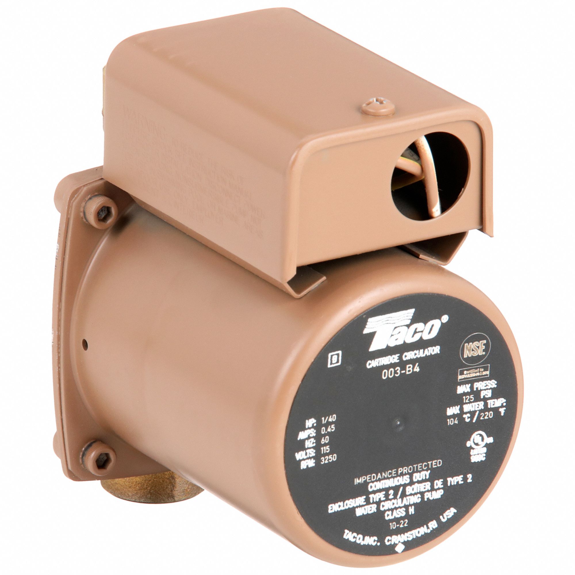 Circulating Pump: 1/40 hp HP, 115V AC, Bronze, 1, 7 gpm, 5 ft Max. Head, 4 3/8 in Face to Face