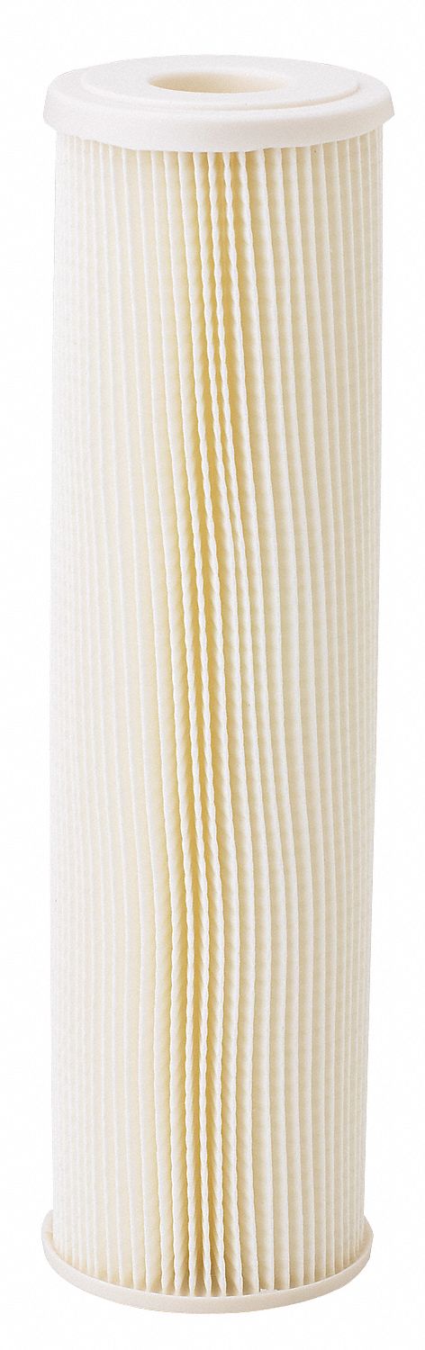 FILTER CARTRIDGE: PLEATED, 10 GPM FLOW RATE, 5 MICRON, 9¾ IN H, 125 ° F MAX TEMP