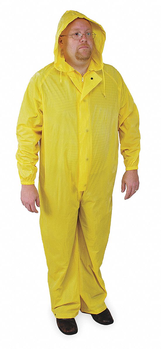 UNISEX 1-PIECE COVERALL RAINSUIT WITH HOOD, YELLOW, 4XL, ZIPPER