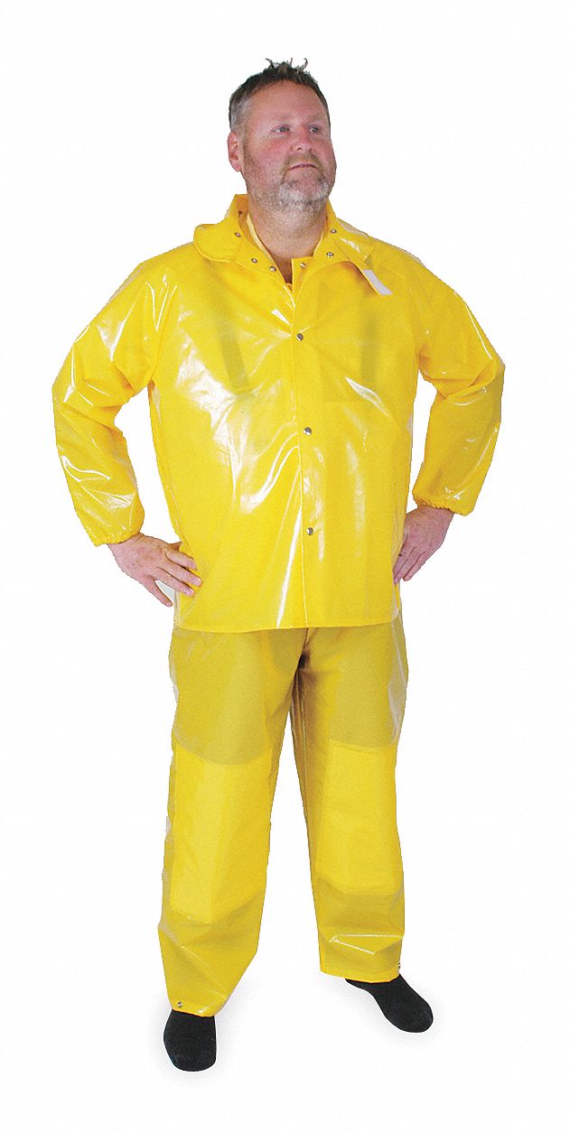 RAIN JACKET WITH DETACHABLE HOOD, JACKET, L, YELLOW, SNAP, SNAP-ON HOOD