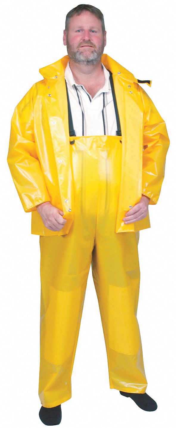 RAIN BIB OVERALLS, NYLON/POLYURETHANE, L, YELLOW, 30 X 50