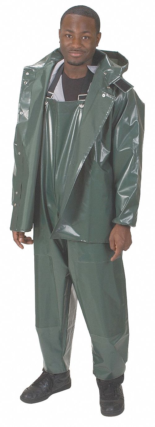 RAIN BIB OVERALLS, NYLON/POLYURETHANE, L, GREEN, 30 X 50