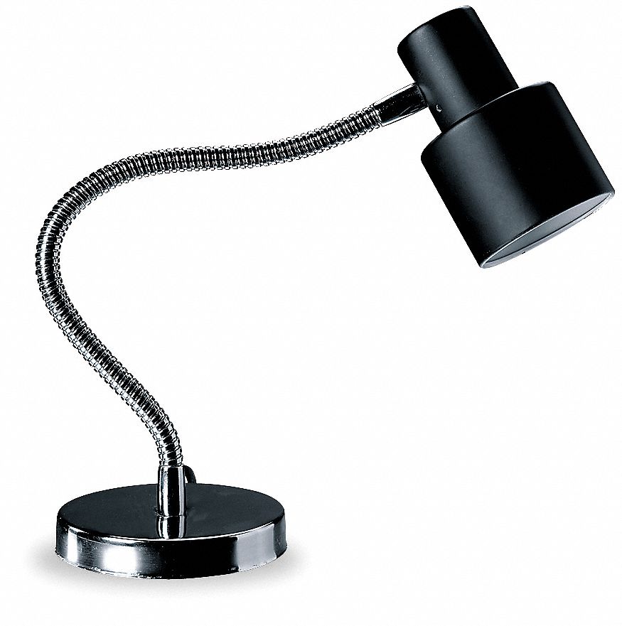 MAGNETIC TASK LIGHT, BULB DEPENDENT, GOOSENECK, 18 IN REACH, 60 W, 120V AC, BLACK/SILVER