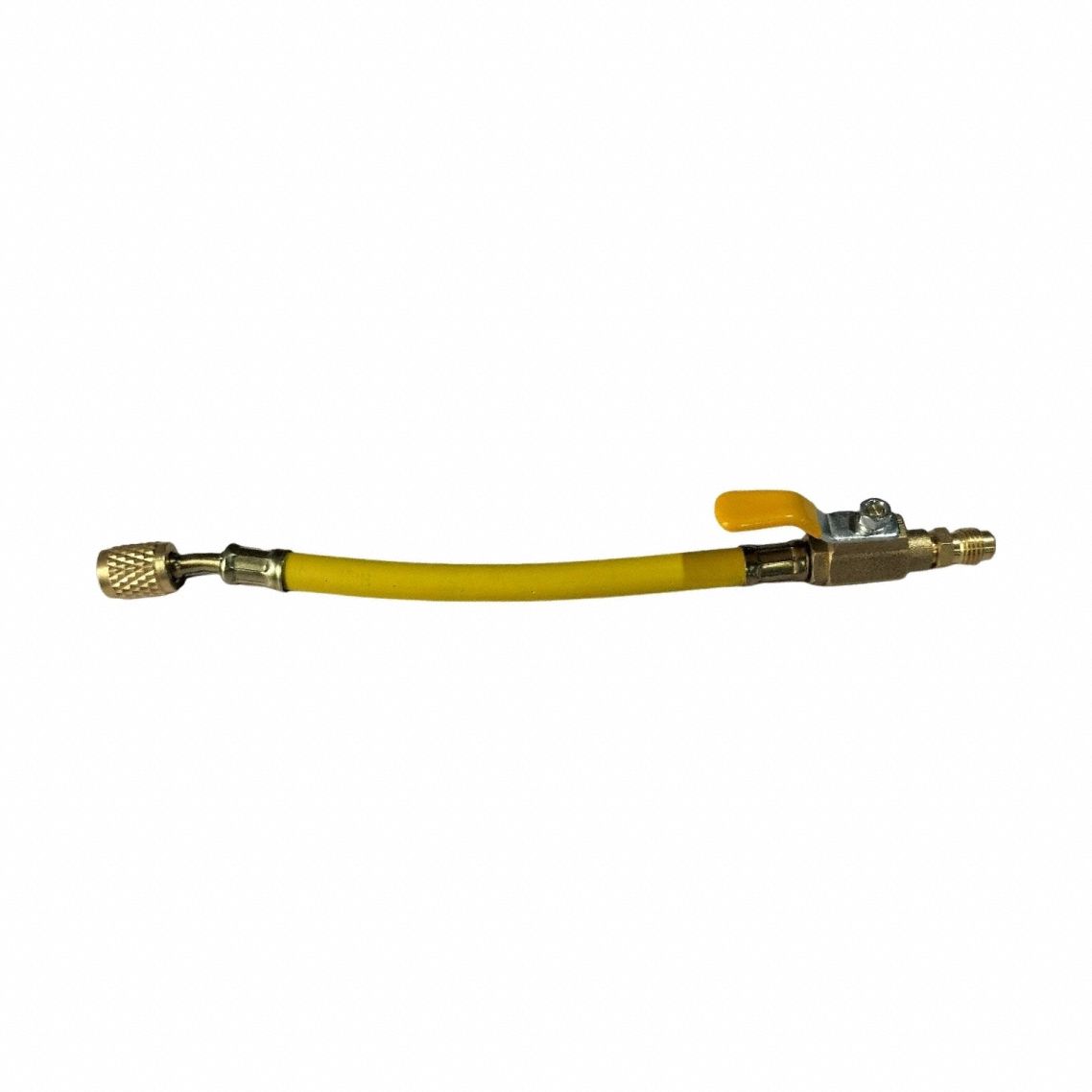 Hose: 6 in Lg, 30° Angle, Yellow, Rubber, Single Hose, Shut-Off Valve