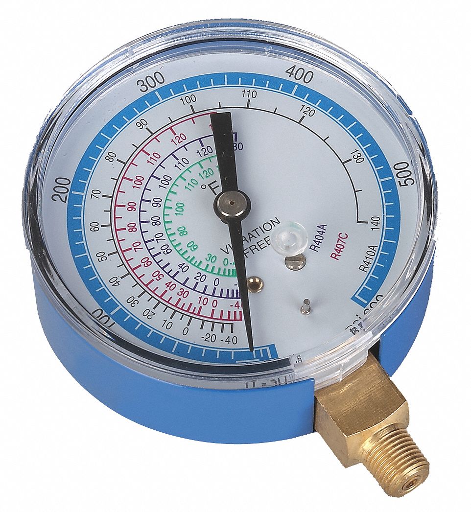 Gauge, 2-3/4 In Dia, Low Side, Blue, 600 psi