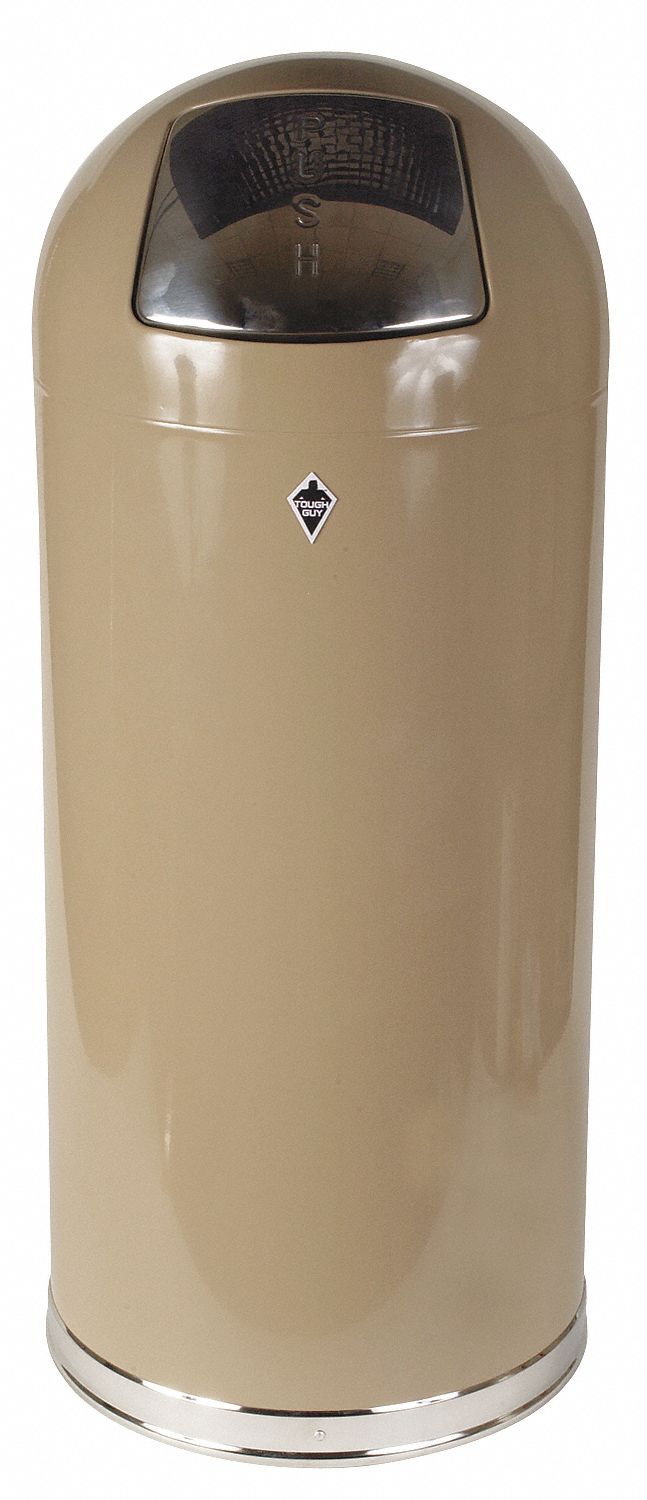 TOUGH GUY 15 gal Round FireResistant Trash Can, Metal, Beige 4PGF9
