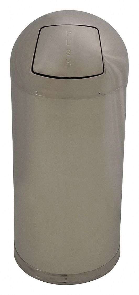TRASH CAN,ROUND,15 GAL.,SILVER