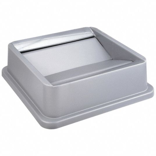 Untouchable 35 and 50 Gal. Grey Square Trash Can Swing Top Lid